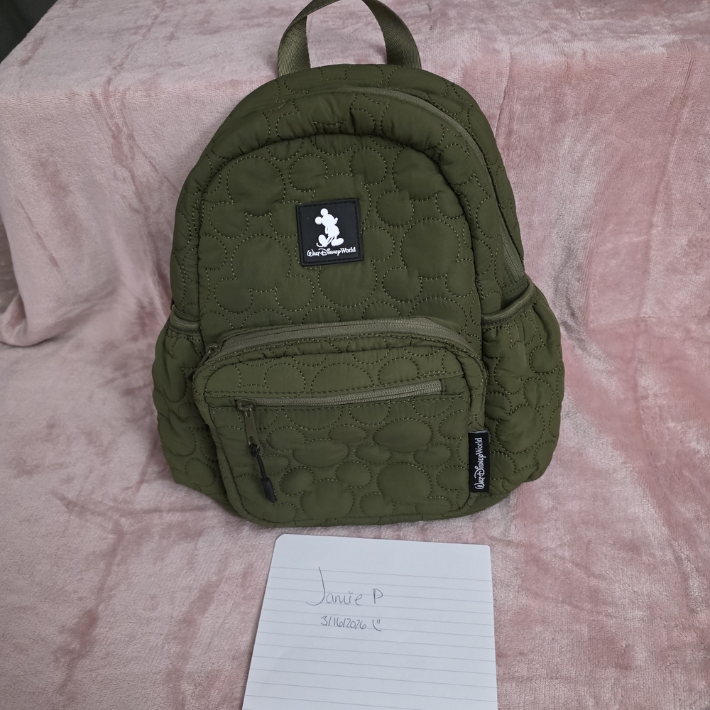 Disney Olive Quilted Mini Backpack with Mickey Patch